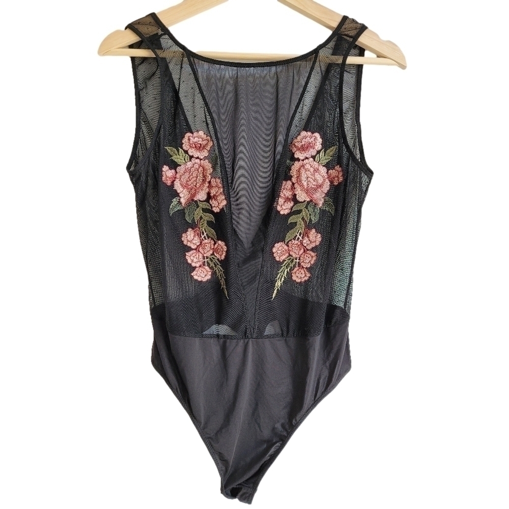 Floral Embroidery Mesh Lace One Piece Bodysuit